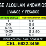 tarifa alquiler de andamios de pasillo