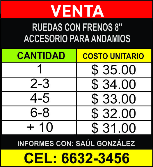 tarifa venta ruedas